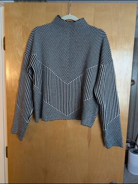 Striped Mock Neck Sweater - Black & White